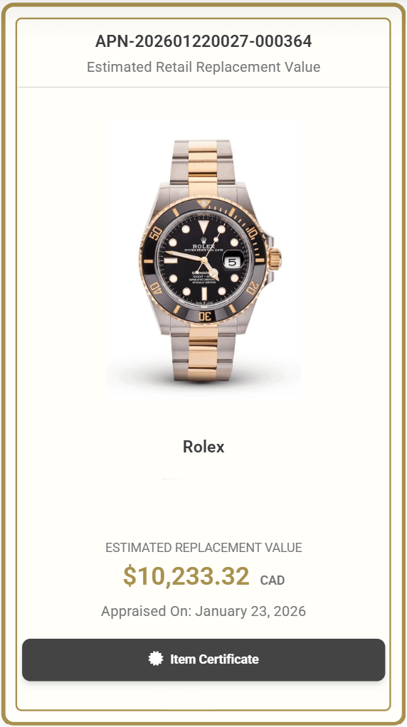 Watch appraisal card